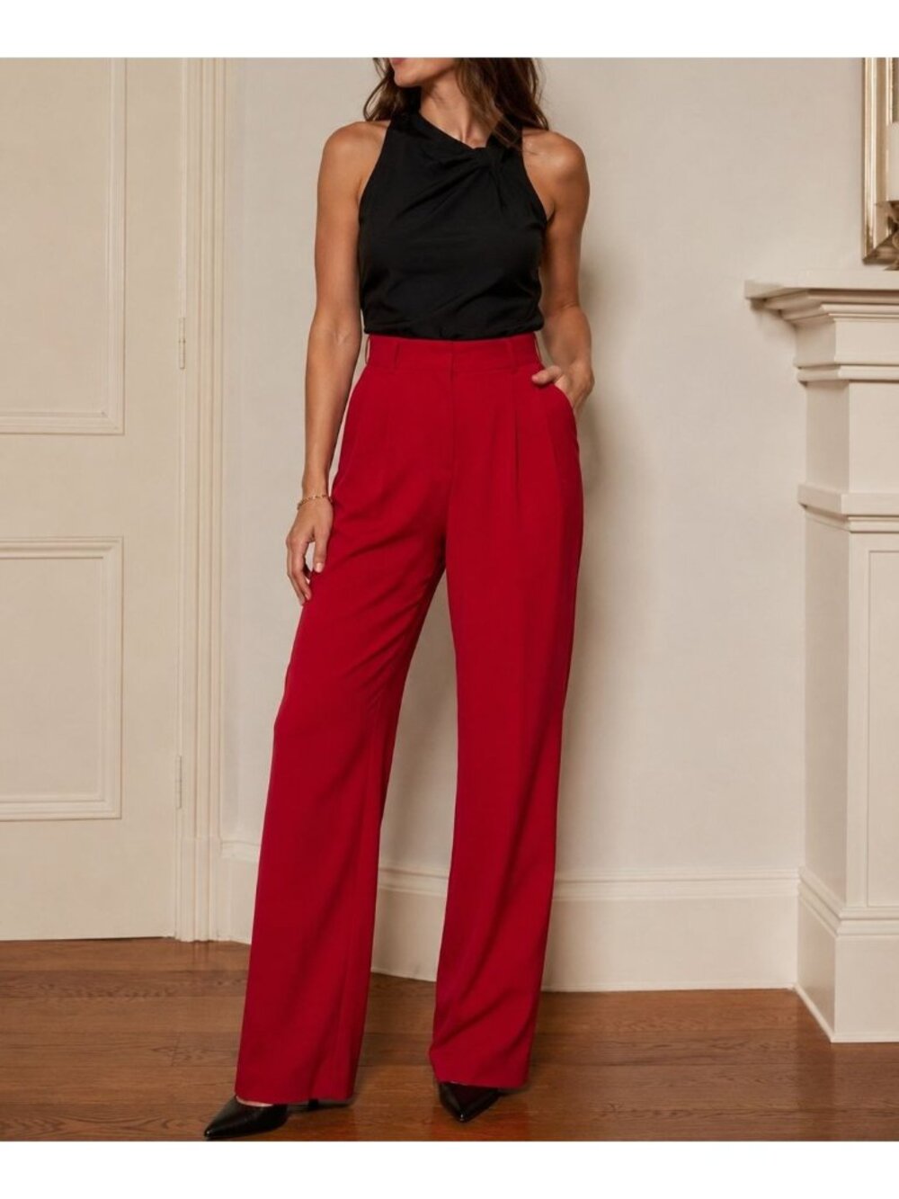 Lauren Ralph Lauren Red 100% Silk Wide Leg Dress Pants Bold Look 8P